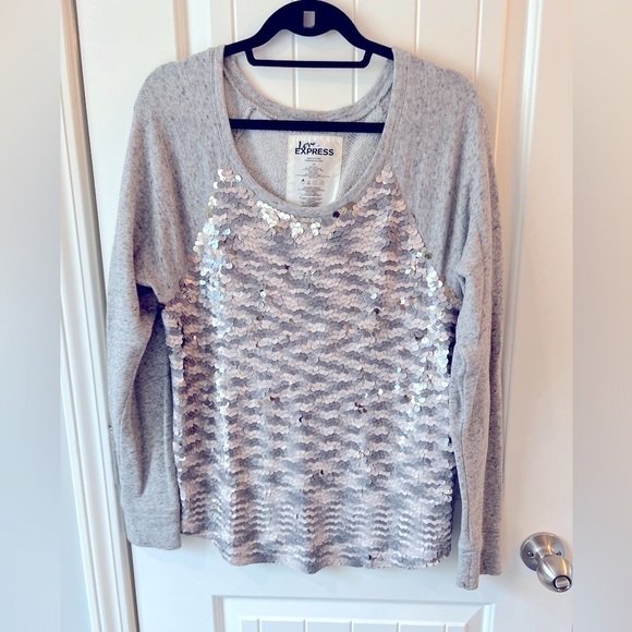 💕 Express Love pullover sweater with sequins Gray Cotton Size L - Picture 1 of 4